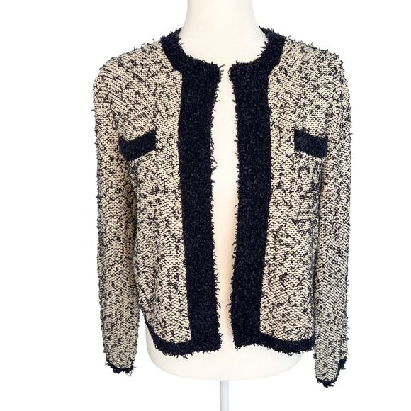 J Crew Cream Navy Open Front Knit Cardigan Preppy Medium - Picture 1 of 5